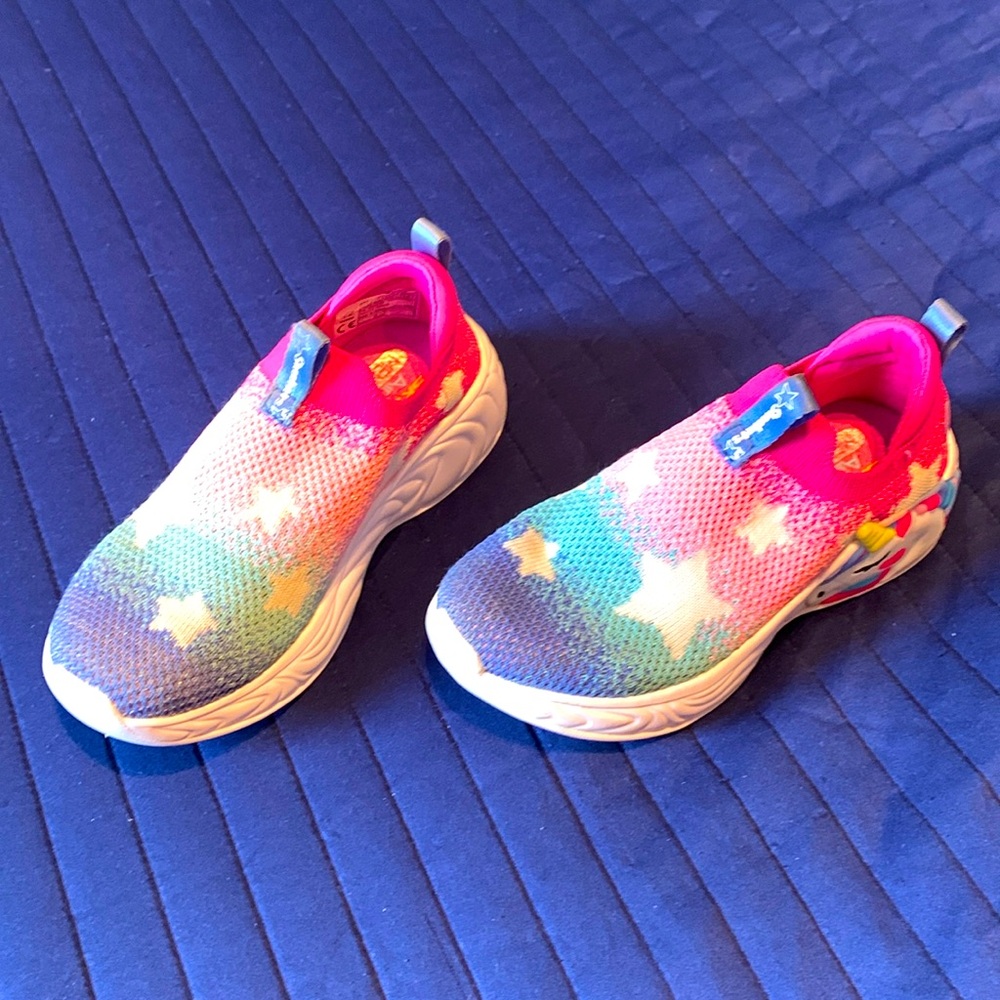 Worn-home-from-the-store new Skechers Kids light-up slip-on tennis shoes